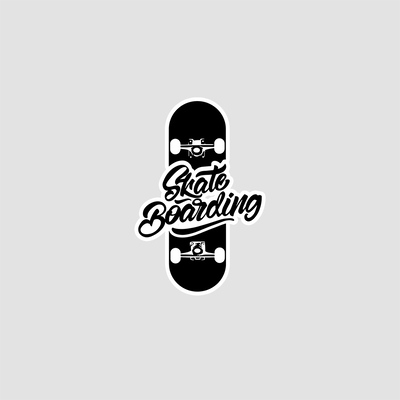 استیکر اسکیت بورد سیاه سفید Skateboarding